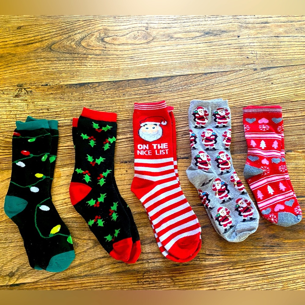 Set of Five Pairs of Christmas Themed Socks